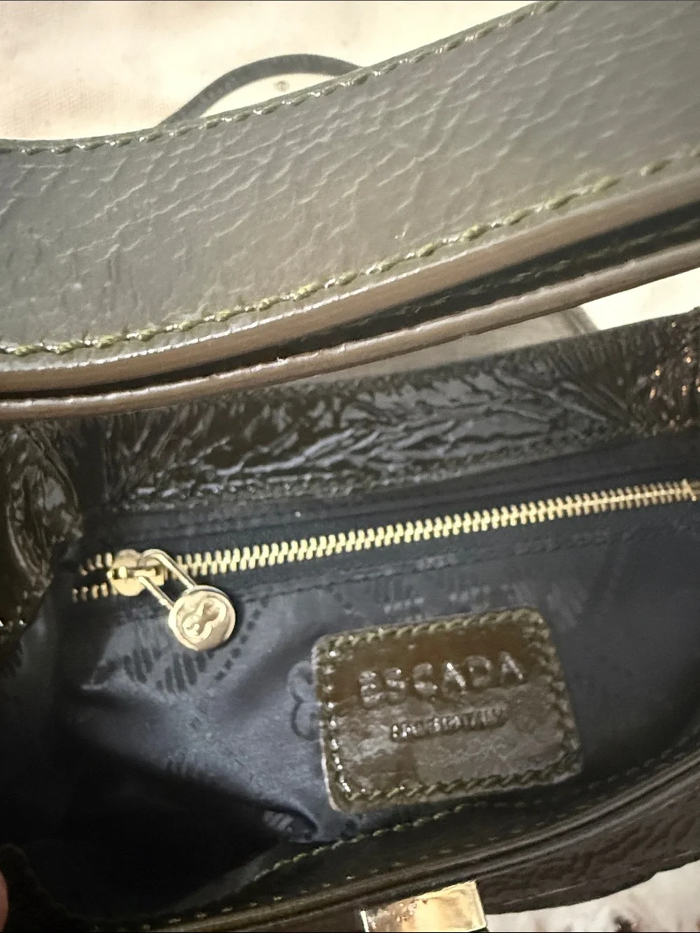 ESCADA patent leather dark green mini shoulder bag